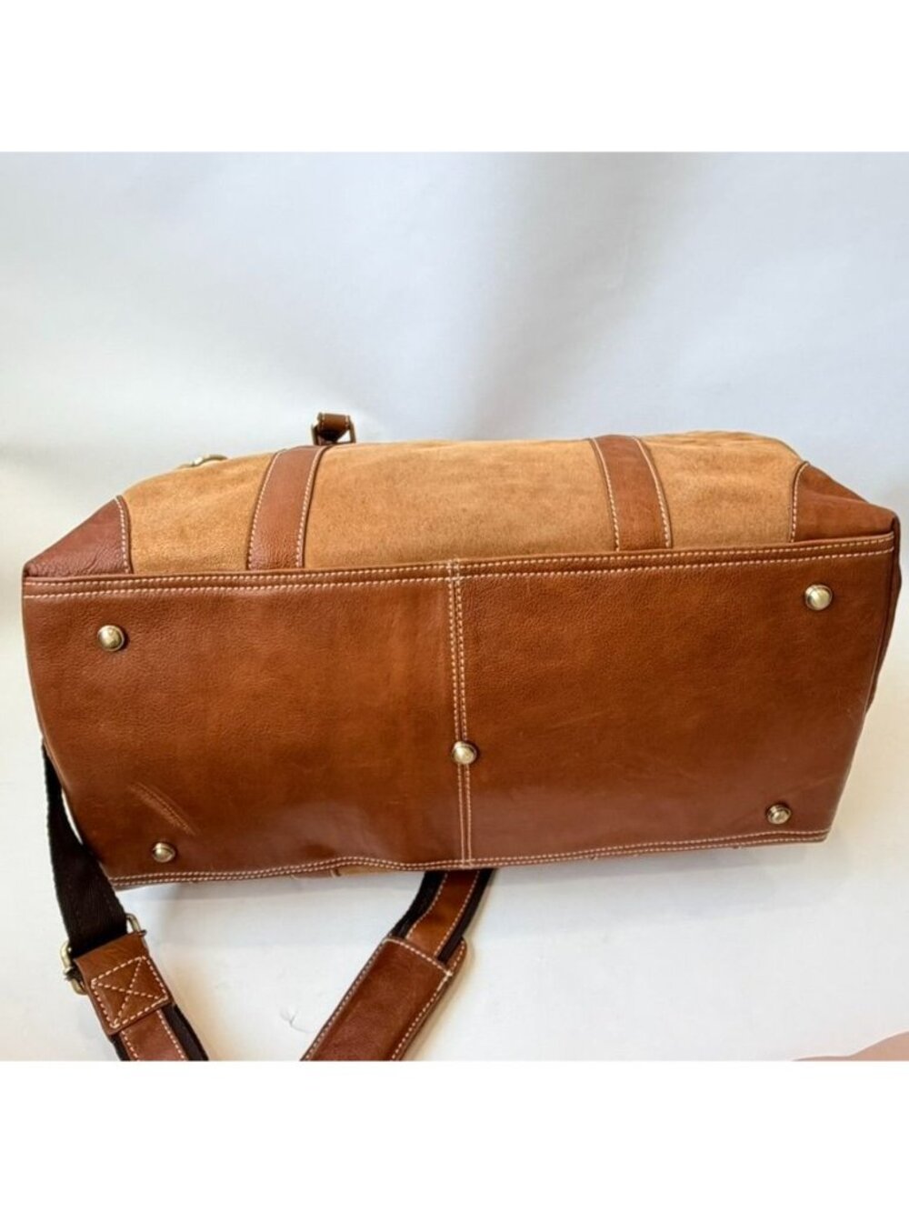 F.H. Wadsworth NYC Suede Leather Duffle Travel Bag Weekender Brown - Picture 5 of 16